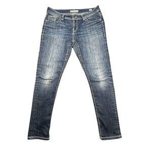 BKE Blue Harper Skinny Medium Wash Whiskered Denim Thick Stitch Jeans Womens 30R